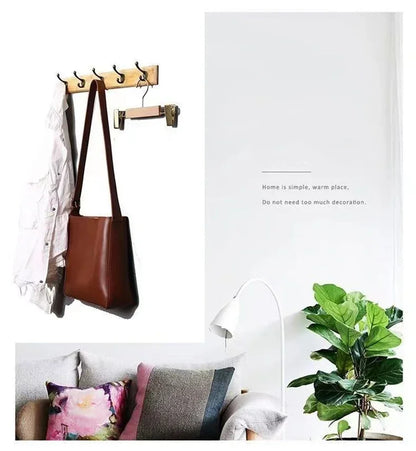 Bedroom Door Rear Solid Wood Hook Wall Hanger Hook Coat Rack Perforated Clothes Hook Closet Organizador Home Decoration