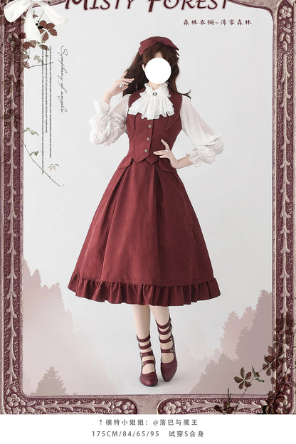 Autumn Winter Clothing Set Ladies Elegant Long Sleeve White Shirt Blouses Retro Vest with Fishbone Skirt Lolita 3 Piece Outfits