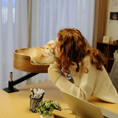 Modern Eco-Friendly Solid Wood Office Desktop Cat Nest 360 Rotating Pet Bed Floating Climbing Frame Cat Basin Petting Area