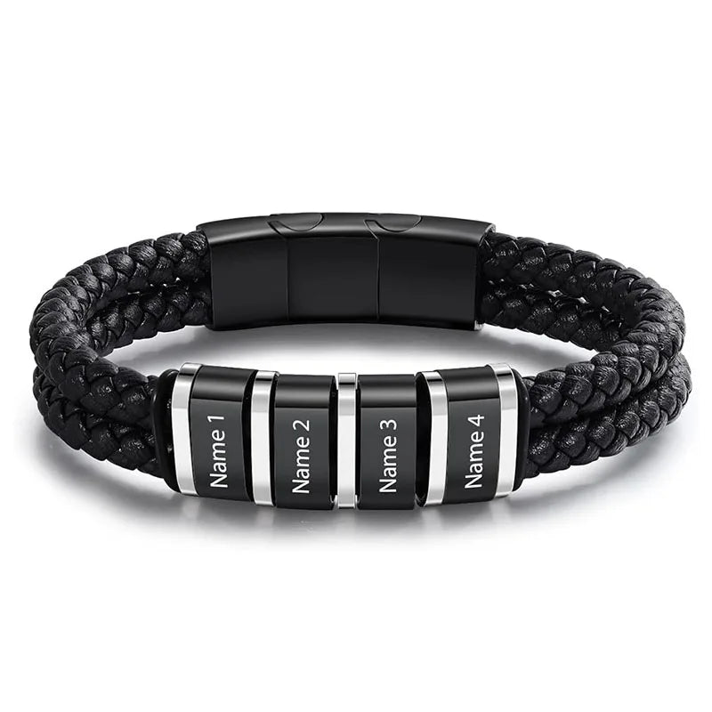 Custom Name Bracelets for Men Personalized Leather Bracelet with 1-5 Family Names Customized Gifts Jewelry for Dad Husband Son