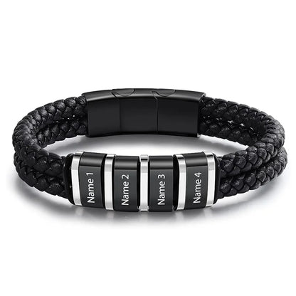 Custom Name Bracelets for Men Personalized Leather Bracelet with 1-5 Family Names Customized Gifts Jewelry for Dad Husband Son