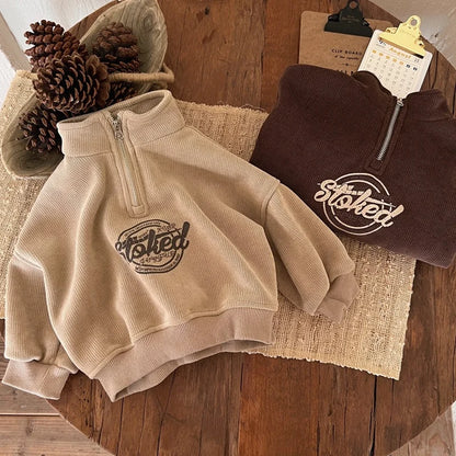 Boys Hoodies Sweatshirts Cotton Thicken Velvet 2024 Khaki Warm Winter Autumn Windproof Baby's Kids Children's Clothing