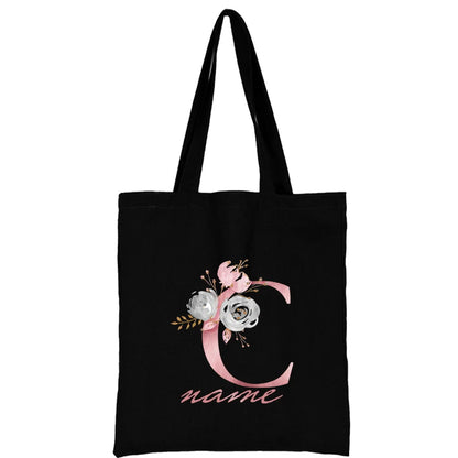 Custom Free Name Canvas Bags Women Shoulder Bag Handbags Pink Letter Beach Bags Tote Casual Woman Grocery Eco Shopping Bag