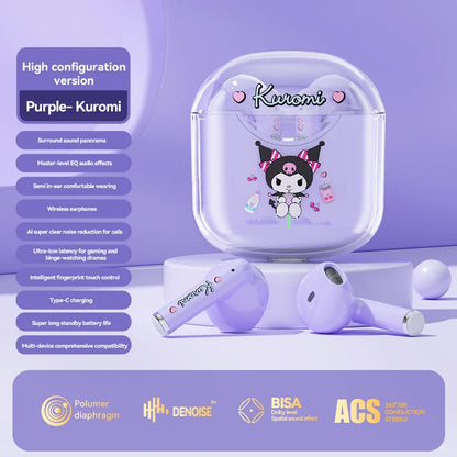 EBL19 Tws Wireless Bluetooth Headset Transparent Case Cute Hello Kitty Design Stereo Sound Earphones for All Smartphones