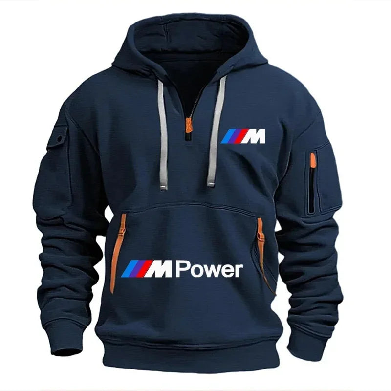 2025 BMW New Model Printed Men's Hooded Fashion Casual Sportswear Sweater Men's Trendy Leisure Sports with Zipper Pockets