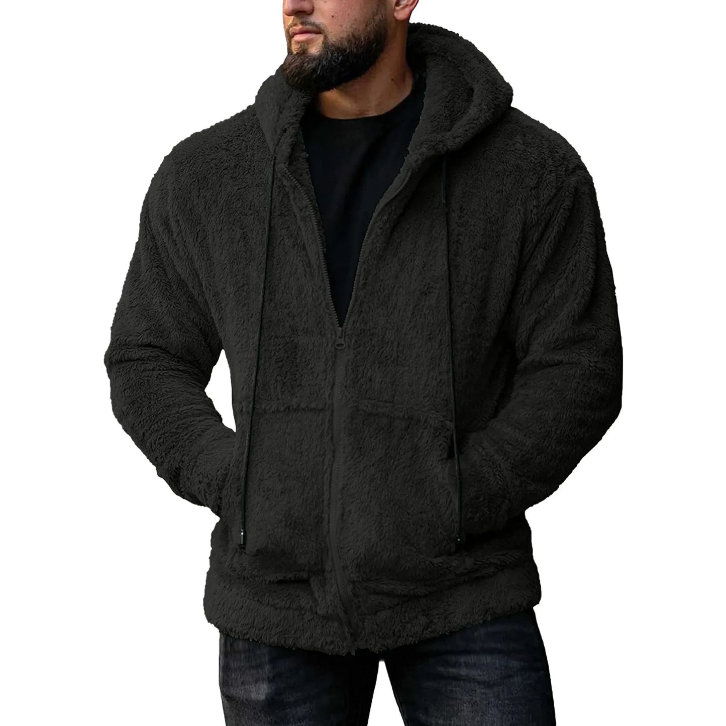 7 Color Option Men Fleece Hoodie Coats Autumn Winter Tie Collar Pocket Soft Flurry Fleece Zip Up Sweatshirt FYY-90090
