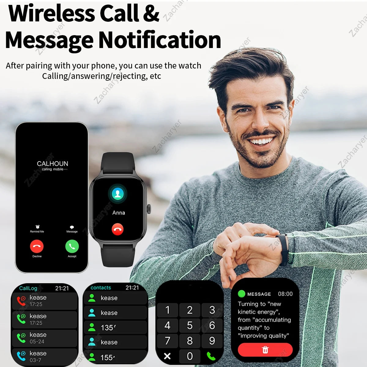 Smart watch with multiple sports modes, can make and receive calls, message reminders