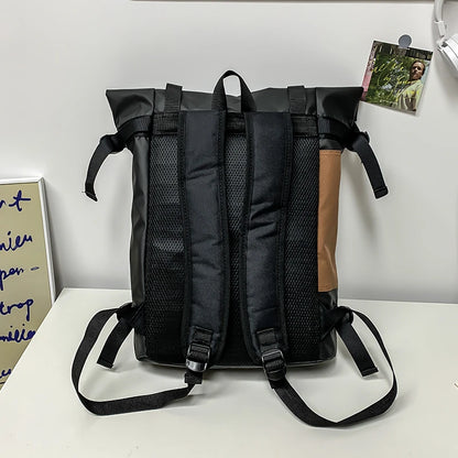 Men's Functional Black Backpack Trend Canvas Patchwork Design Backpack Large Capacity Travel Backpacks for Men Casual School Bag