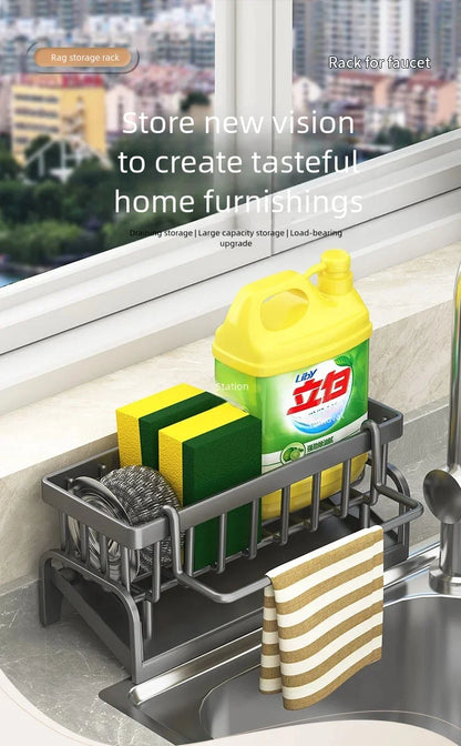 Kitchen Spice Storage Shelf with Drainage Rack, Installation Sink Organizer, Tap-Mounted Shelf for Home Kitchen Accessories