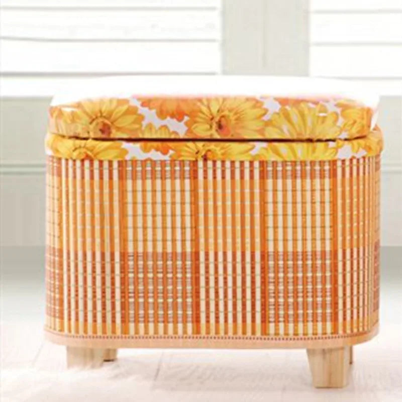 Eco-Friendly Bamboo Woven Storage Stool Wooden Multi-Functional Organizer Box Sofa Bench for Hallway Balcony Shoe Footrest