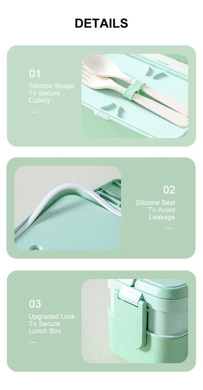 Eco-Friendly Bamboo Fiber Lunch Box Microwave Leakproof Bento Container for School/Office/Picnic Portable Food Storage Container