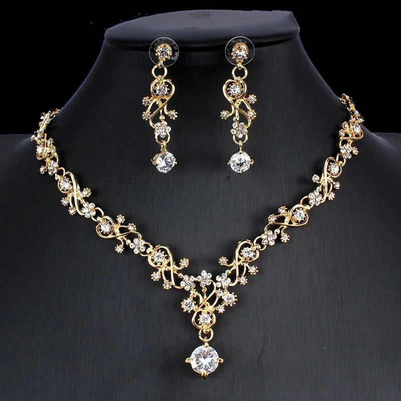 2pcs Simple Luxury Style Bridal Necklace Earrings Jewelry Set Wedding Dress Elegant Style Matched with Niche Accessories
