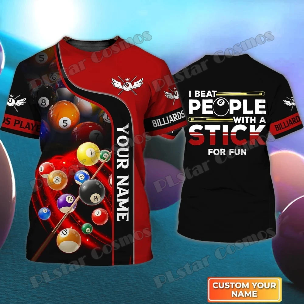 Billiard Player Personalized Name 3D All Over Printed Men's T-shirt Summer Unisex Casual t shirt Gift For Billiard Lover TX-185