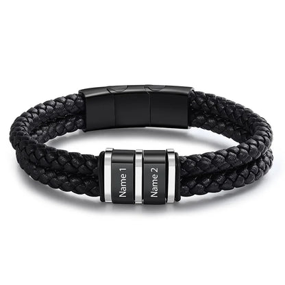 Custom Name Bracelets for Men Personalized Leather Bracelet with 1-5 Family Names Customized Gifts Jewelry for Dad Husband Son