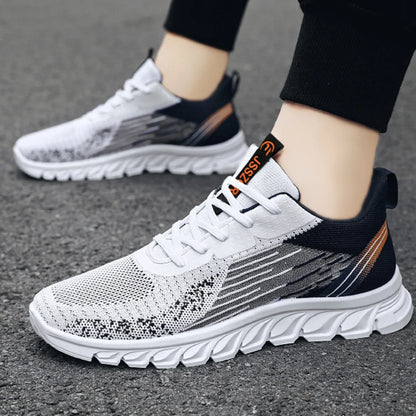 Sneakers 2025 new men's shoes trend foreign trade flying woven lace-up running shoes breathable Korean version of tide shoes
