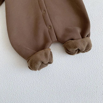 2023 Winter Warm Newborn Baby Clothes Boys Cotton Babies Romper Cartoon Bear Long Sleeve Hooded Girl Bodysuit for 0-24M Clothing