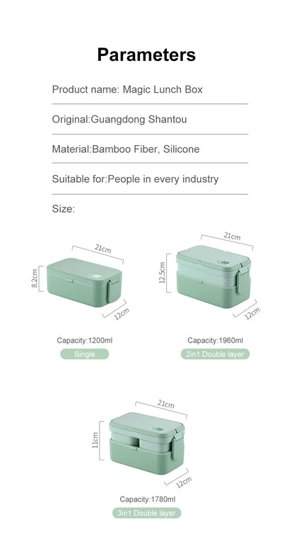 Eco-Friendly Bamboo Fiber Lunch Box Microwave Leakproof Bento Container for School/Office/Picnic Portable Food Storage Container