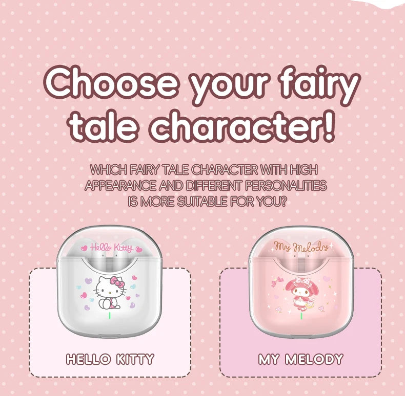 EBL19 Tws Wireless Bluetooth Headset Transparent Case Cute Hello Kitty Design Stereo Sound Earphones for All Smartphones