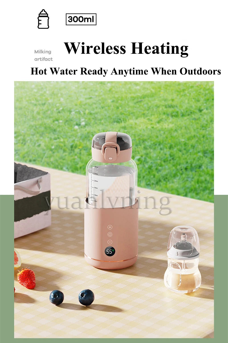 300ml Thermostatic Water Cup for Baby Smart Portable Baby Warm Bottle with Temperature Display USB Charge Wireless Heating Cup