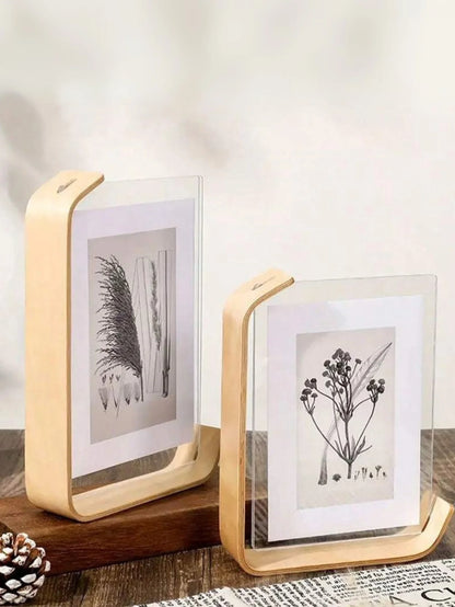 Eco-Friendly Wood & Acrylic Photo Frame - Customizable Double-Sided Display for Home Decor/Wedding Gifts with Plan Preservation