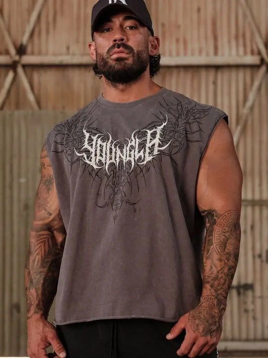 New Men's Oversized fallow Sleeveless top Cotton Sports Fitness Short Sleeve Joggers Gym Running Training waistcoat Summer top