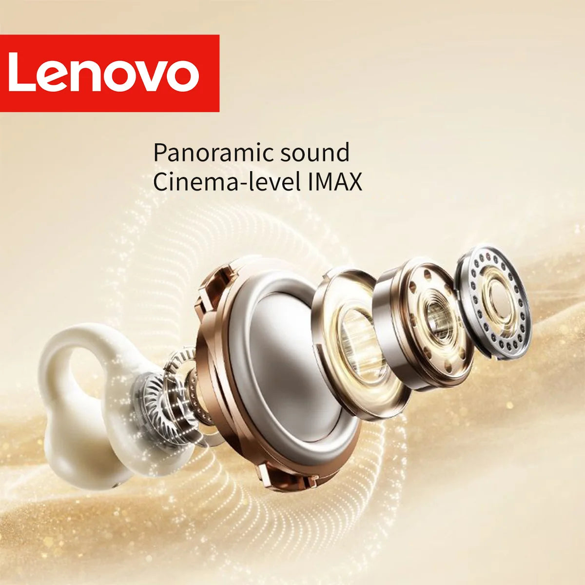 Lenovo Wireless Sport Earbuds Active Noise Cancelling Clip on Comfortable Headphones with Long Battery Life Hi-Fi Sound Bt 5.4