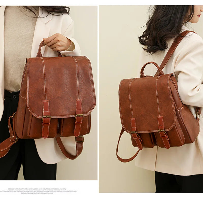 2024 New Women Backpack Soft Leather Large Capacity Travel Backpacks Vintage School Bag for Teenage Girls Men Female Laptop Bags