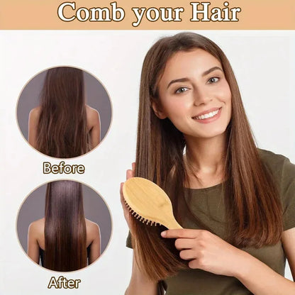 Eco-friendly Bamboo Hair Comb Natural Wooden Anti-Static Detangling Comb Scalp Massage Cushion Hair Styling Tool Unisex