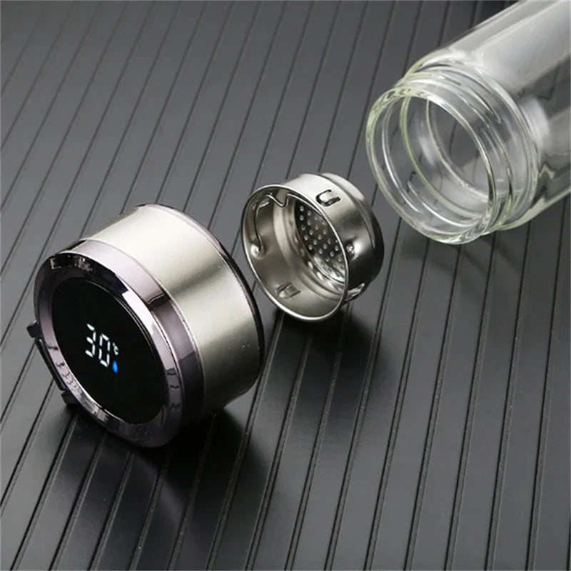 Smart Double Wall Glass Water Bottle With Filter Touch Display Stainless Steel Strainer Clear Drinking Tea Bottle With Handle