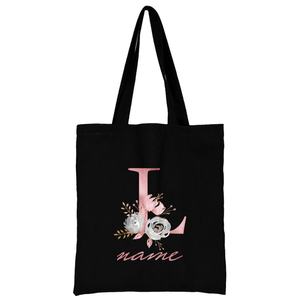 Custom Free Name Canvas Bags Women Shoulder Bag Handbags Pink Letter Beach Bags Tote Casual Woman Grocery Eco Shopping Bag