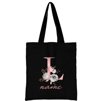 Custom Free Name Canvas Bags Women Shoulder Bag Handbags Pink Letter Beach Bags Tote Casual Woman Grocery Eco Shopping Bag