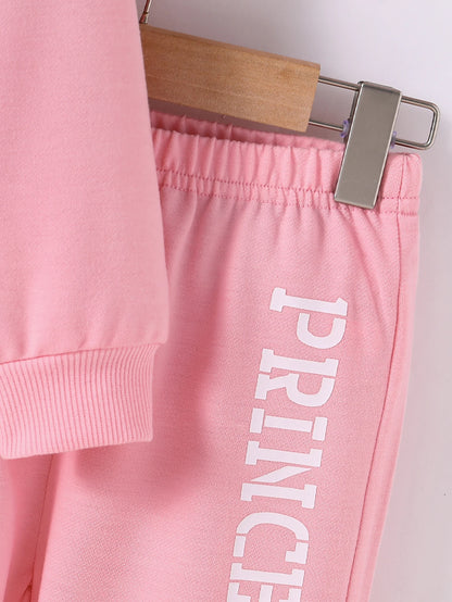 2-Piece Set for Baby Girls, Simple and Comfortable Spring and Autumn Style, Baby Girl's Hoodie with English Letter Print, Long-Sleeve Ribbed Sweatshirt + Elastic Waist Jogger Pants, Infant Fashion Trendy Stylish Clothing