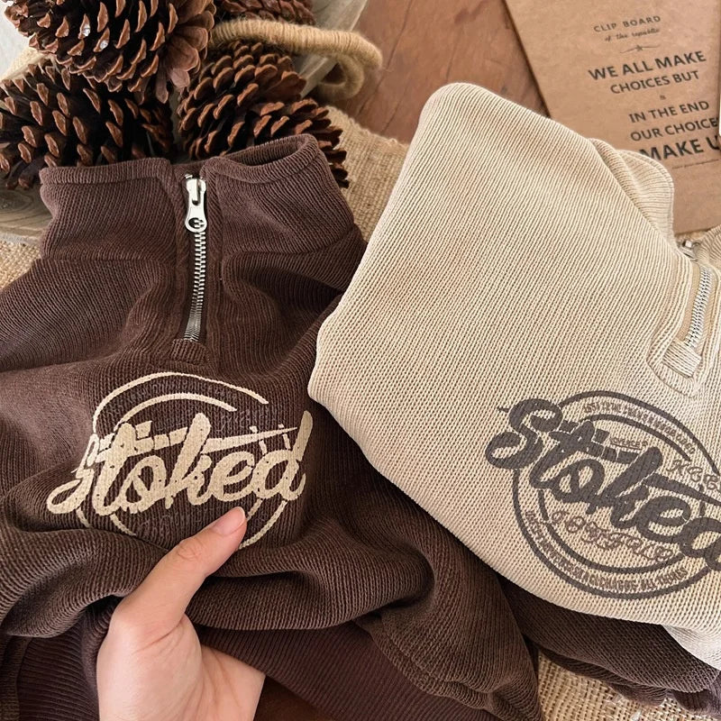 Boys Hoodies Sweatshirts Cotton Thicken Velvet 2024 Khaki Warm Winter Autumn Windproof Baby's Kids Children's Clothing