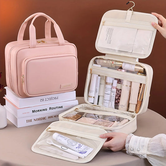 New PU Leather Hanging Cosmetic Bag For Women Portable Storage Makeup Organizer Large Capacity Travel Toiletry Storage Bags