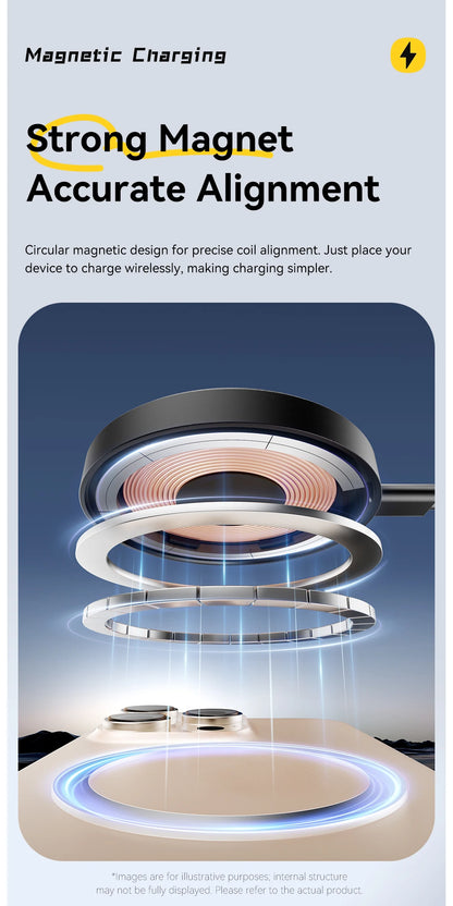 Essager Magnetic Wireless Charger With Holder 15W Fast Charging For iPhone17 16 15 14Pro Max Airpods Mini Wireless Phone Charger