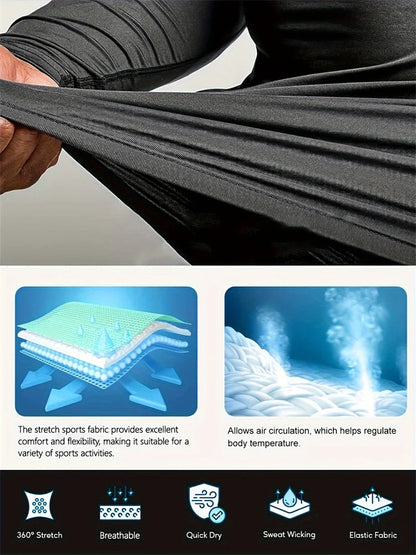 Men's Cross Print High Neck Breathable Training T-Shirt Quick-drying Long Sleeve Fitness Workout Stretch Tight Top S-3XL