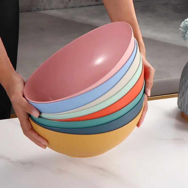 Eco-Friendly Wheat Straw Household Bowl Large Kitchen Fruit Salad Vegetable Dish Creative Microwavable Food Bowl Hot Sale