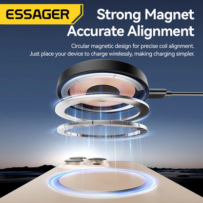Essager Magnetic 15W Wireless Charger Fast Charging Pad Stand for iPhone 15 14  Airpods USB To Typec Phone Chargers Dock Station