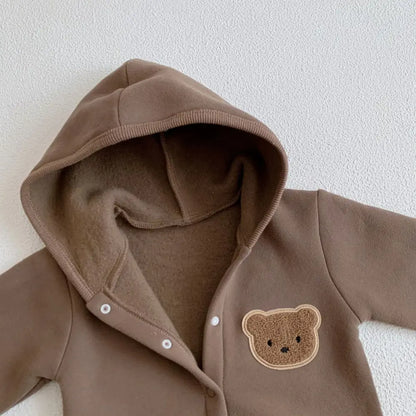 2023 Winter Warm Newborn Baby Clothes Boys Cotton Babies Romper Cartoon Bear Long Sleeve Hooded Girl Bodysuit for 0-24M Clothing