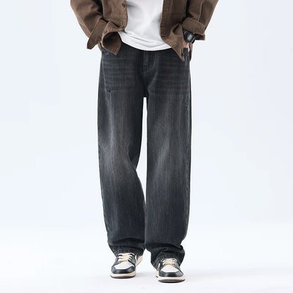 Fashionable Men's Washed Straight Jeans 2025 Autumn New Embroidered Letter Pattern Loose Denim Casual Pants Size 28-40