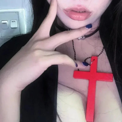 Korean Niche Design Wooden Cross Necklace Women's Long Collarbone Punk Retro Spicy Girl Y2k Neck Accessories
