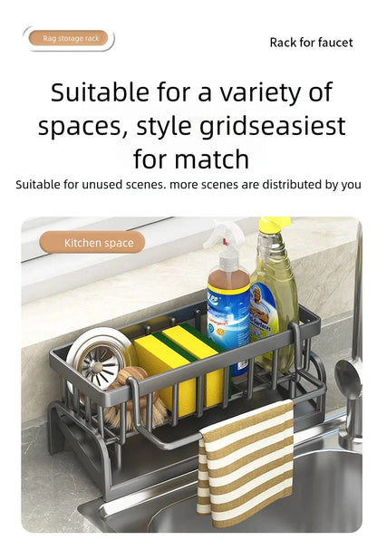 Kitchen Spice Storage Shelf with Drainage Rack, Installation Sink Organizer, Tap-Mounted Shelf for Home Kitchen Accessories