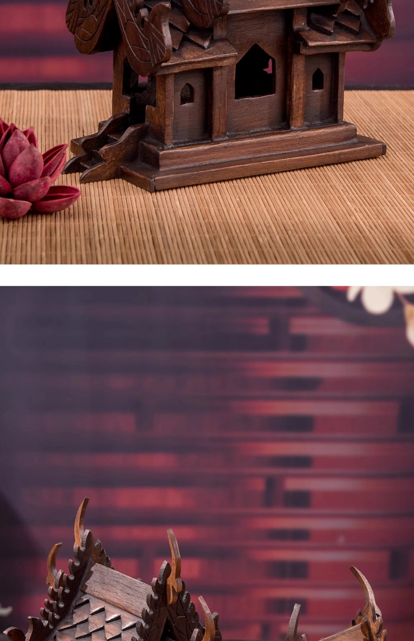 Eco-Friendly Solid Wood Carved House Ornament, Pure Handmade, Living Room, Bedroom Decor, Insect Proof Wood Wax Oil Finished