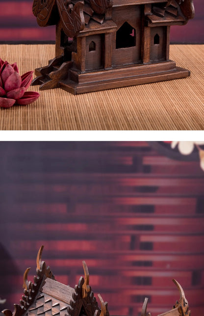 Eco-Friendly Solid Wood Carved House Ornament, Pure Handmade, Living Room, Bedroom Decor, Insect Proof Wood Wax Oil Finished