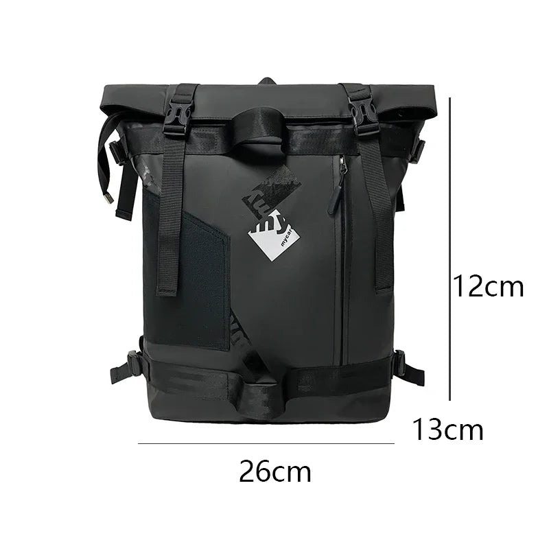 Men's Functional Black Backpack Trend Canvas Patchwork Design Backpack Large Capacity Travel Backpacks for Men Casual School Bag