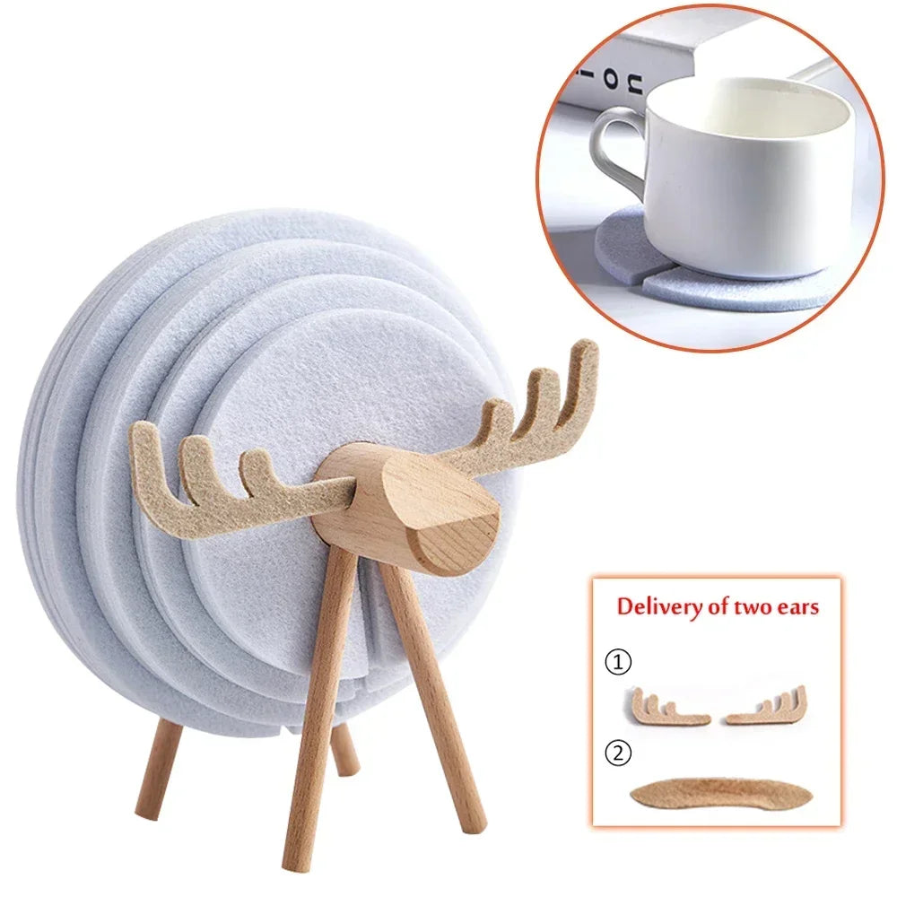 Creative Insulated Coaster Deer Shaped Beverage Coaster Sheep Felt Coaster Water Absorbing Home Office Desk Decorative Ornament