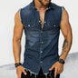 Denim Tank Tops Men's Trendy Shirts Denim Cardigan Lapel Sleeveless Top Men Tank Top Singlet Men Summer Clothing Streetwear