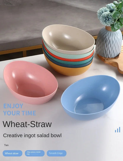 Sale Eco Friendly Wheat Straw Bowl Large Kitchen Fruit Salad Vegetable Dish Creative Microwavable Food Bowl for Household Use