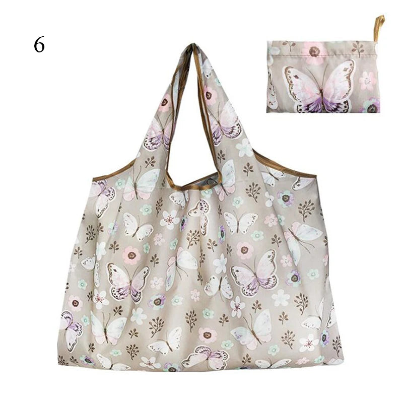 Eco-Friendly Printing Foldable Shopping Bag Tote Folding Pouch Handbags Convenient Large-capacity Thick For Travel Grocery Bag