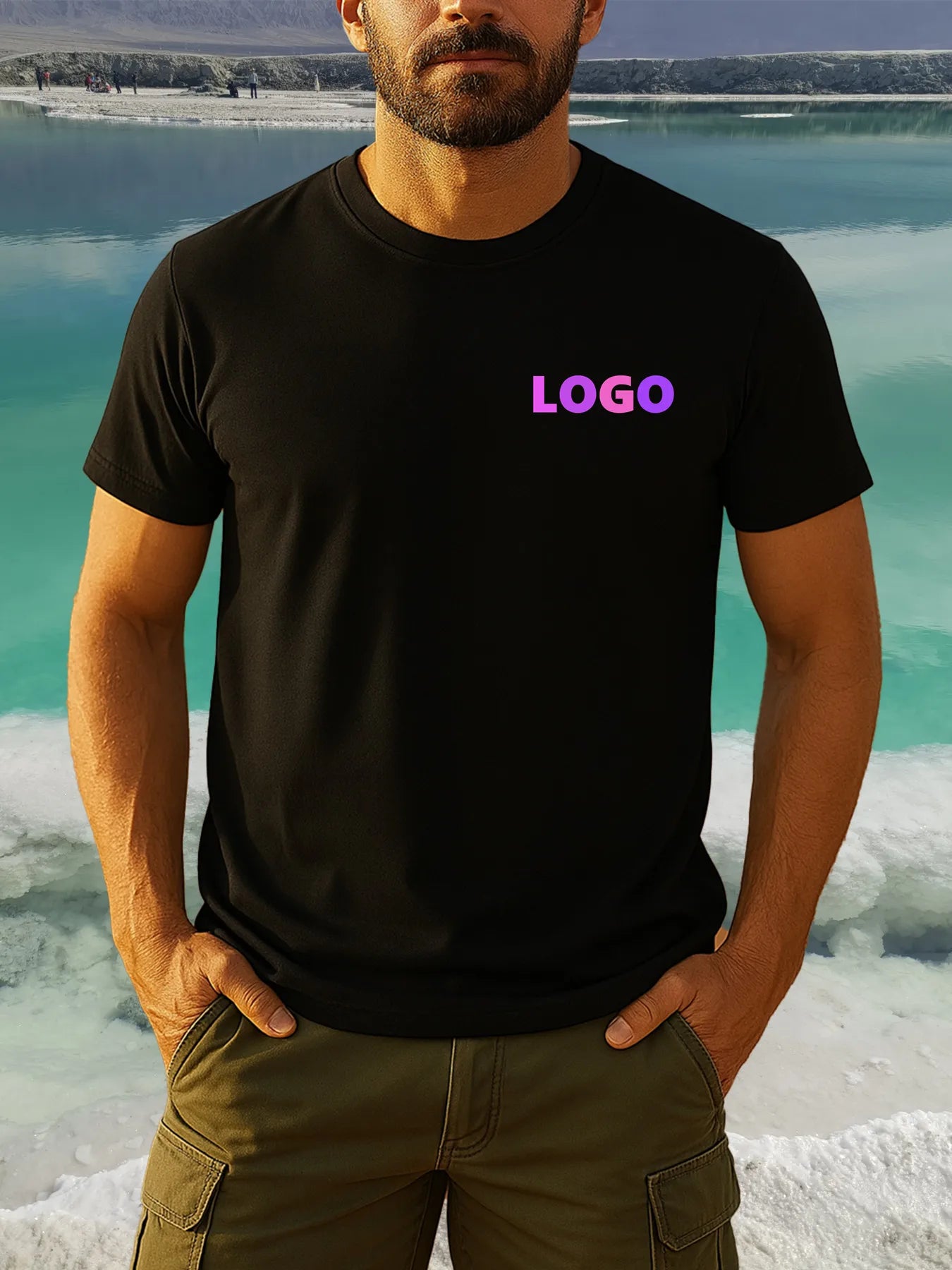 Customizable Men'S T-Shirt - Personalized "You Design Here" Text, Geometric Pattern, Soft Cotton, Casual Round Neck Short Sleeve